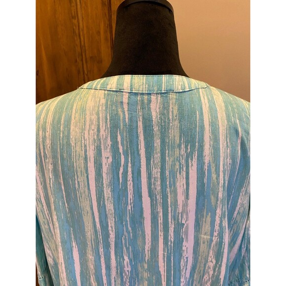 Gloria Vanderbilt Green & White Large Striped  Boho Peasant  Bell Sleeve Blouse - Picture 7 of 11